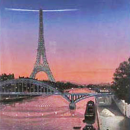 ミッシェル・ドラクロワの絵画作品　タイトルは、夕暮れのエッフェル塔